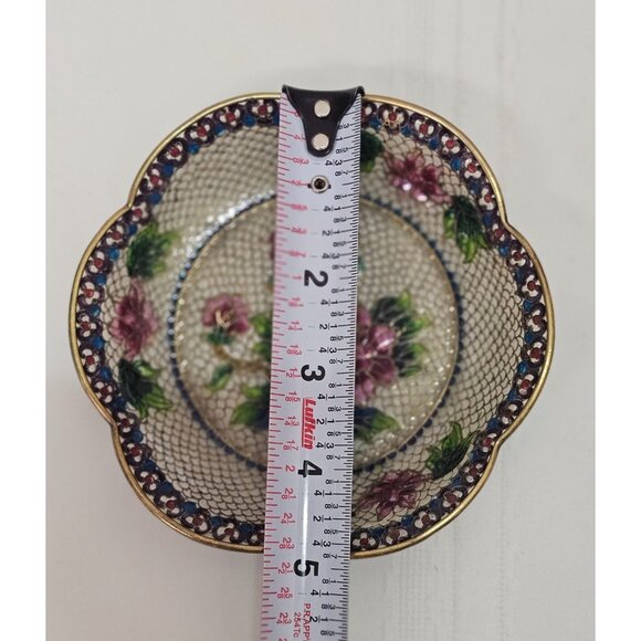 Cloisonne Plique-a-Jour Bowl & Covered Incense Burner Floral Butterfly Design - Picture 15 of 15